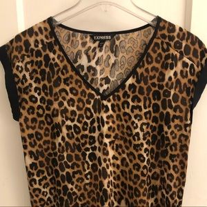Express Leopard Silky V-Neck Gramercy Blouse